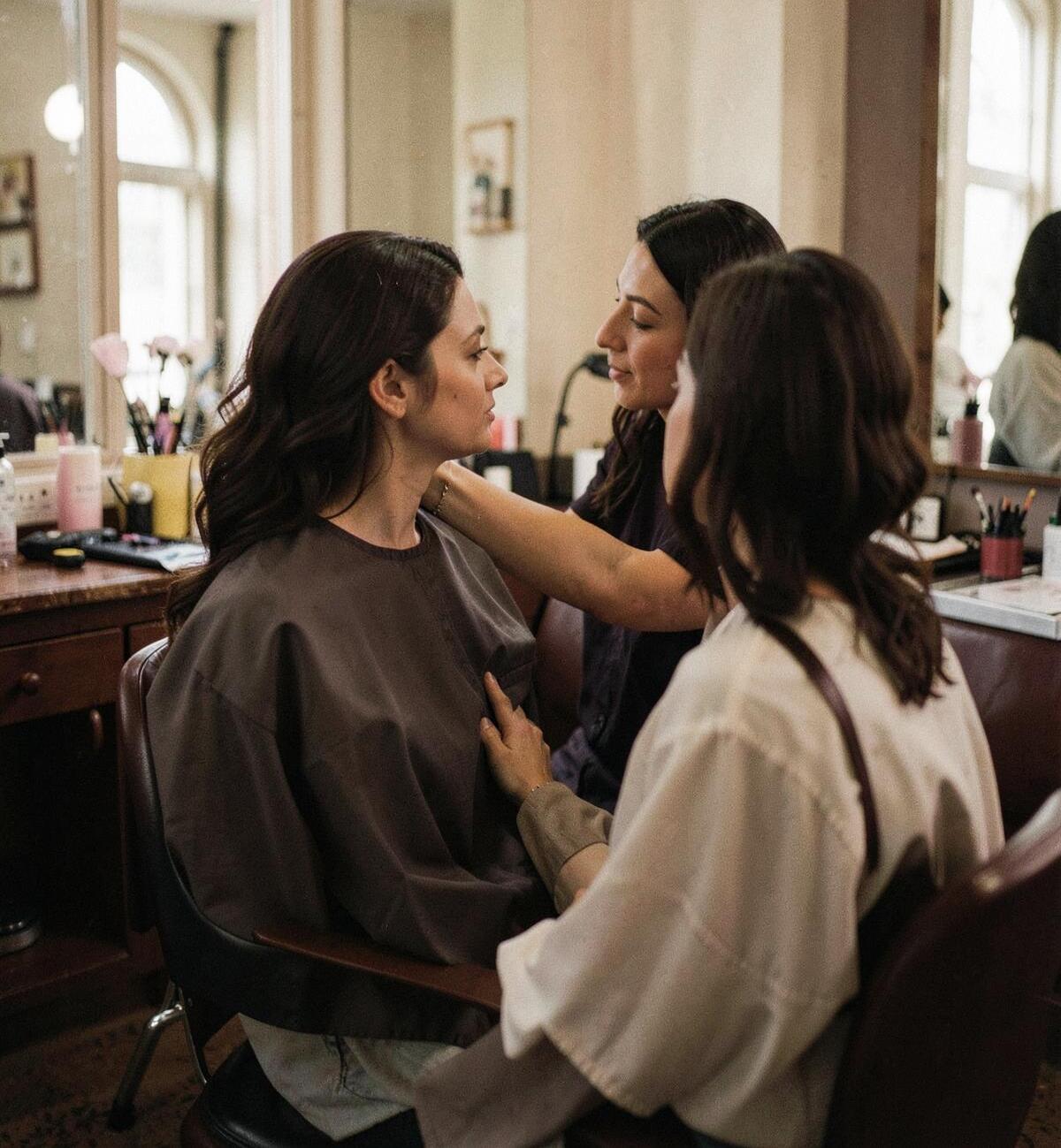 A stylist consulting with a client before her appointment