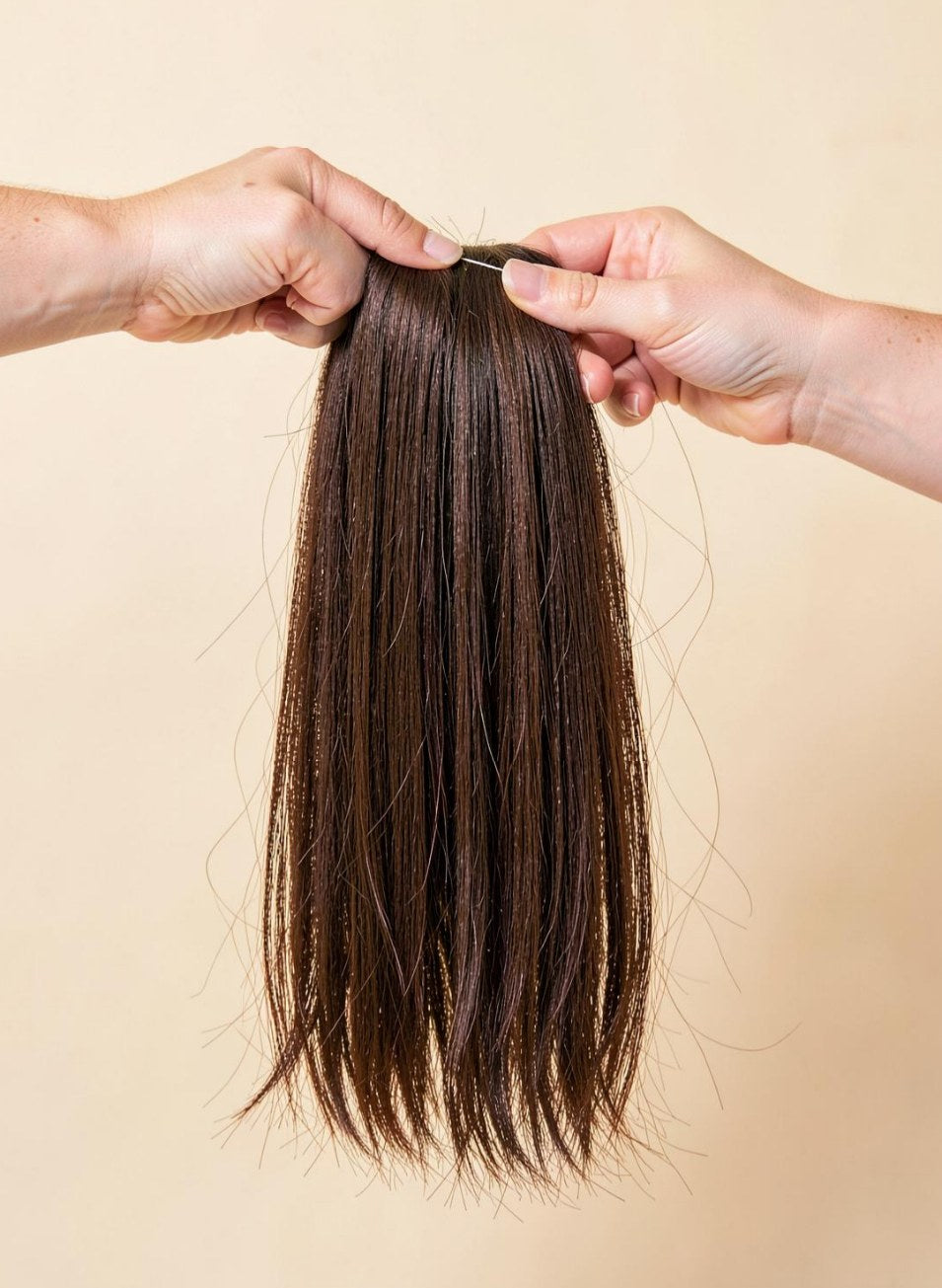 A weft of extension hair held up